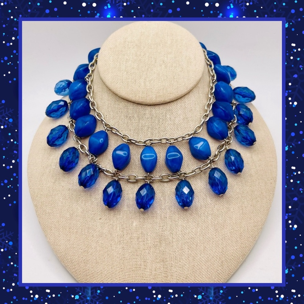 Dramatic Vintage Cobalt Blue Bead Choker or Collar Necklace